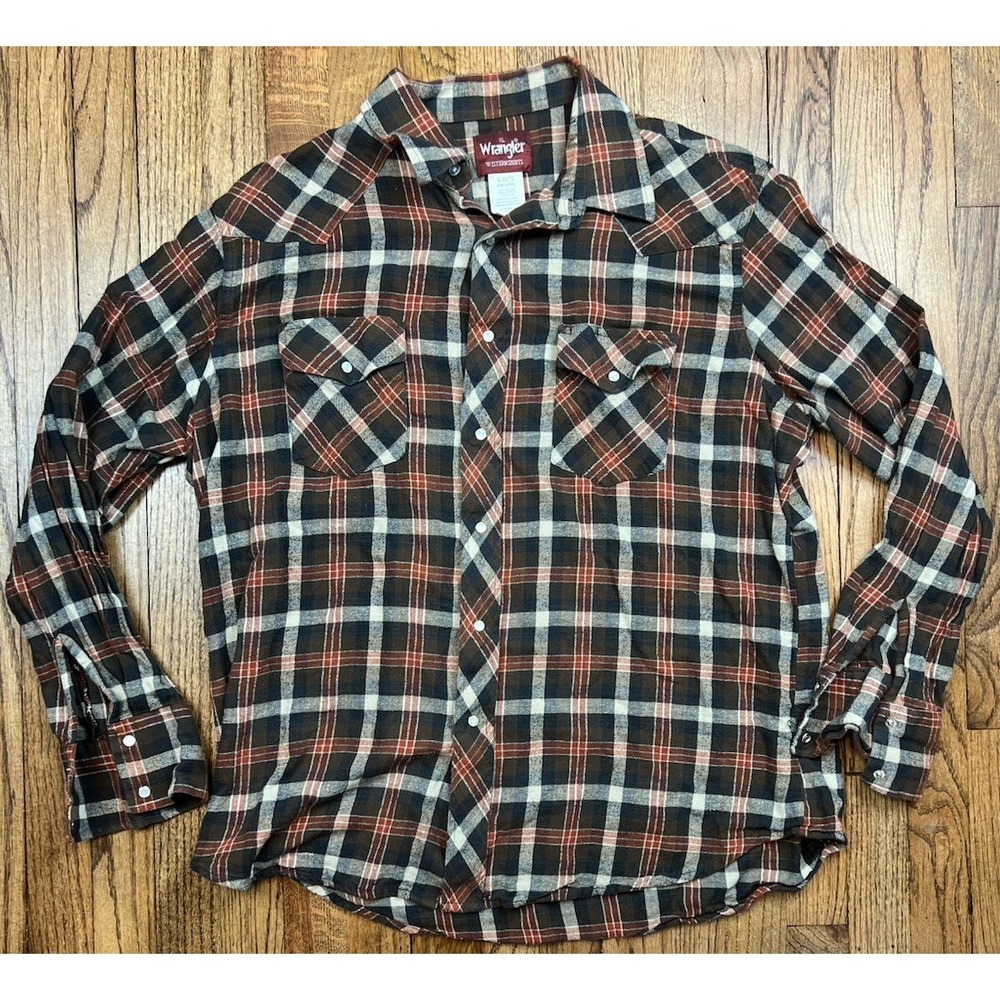Wrangler Wrancher Men's Plaid Long Sleeve Pearl Snap Western Shirt Size XL